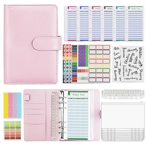 Budget Planner & Haushaltsbuch A6 – Effektiver Finanzplaner mit Umschlagmethode – Sparbuch mit Folien für Cash Stuffing – Startset für erfolgreiches Sparen und Budgetierung (Rosa)