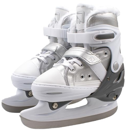 Patines de hockey sobre hielo para jóvenes Patines de hockey sobre hielo ajustables para principiantes hombres y mujeres Cómodo y cálido Diseño ergonómico del talón(Color: negro,Blanco plata)