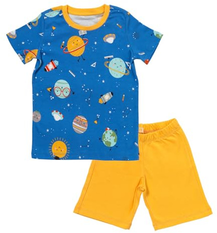 schlummersack Kinder Schlafanzug kurz Unisex Space Größe 122 6-7 Jahre |Pyjama Kinder Set zweiteilig Jungen & Mädchen | Kinderschlafanzüge Schlafanzug Baumwolle