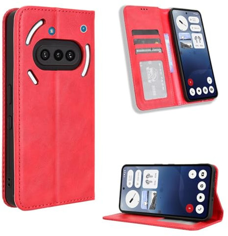 COMAKU Cover a Libro Nothing Phone 3a, Custodia a Portafoglio in Pelle con Supporto e Chiusura Magnetica Compatible per Nothing Phone 3a - Rosso