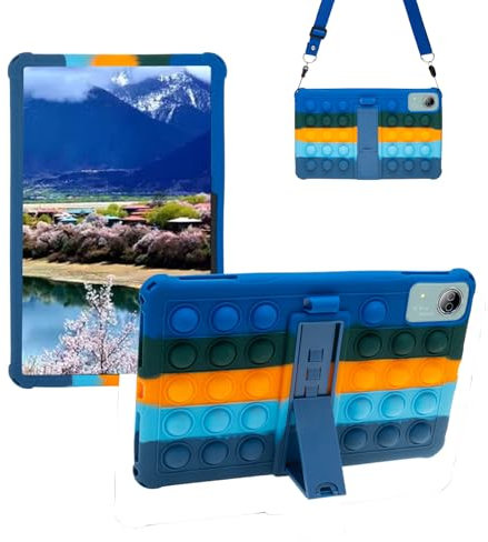 Sfulatdc Silicone Tablet Case for DOOGEE T20 Ultra/T40 Pro,Built-in Adjustable Stand and Shoulder Strap Stylus Pen Compatible with Headwolf HPad6 Pro 12 inch Multicolor Deepblue