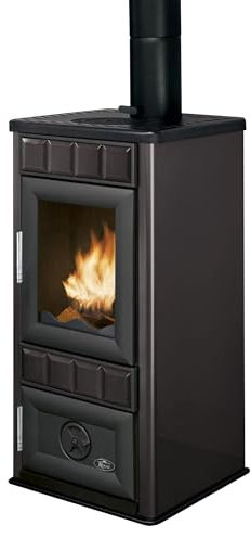 Stufa a legna KING S Royal Palazzetti Art. 808140571 6,7 kW, acciaio smaltato con piastrelle in ceramica, focolare in refrattario, vetro ceramico autopulente, colore nero