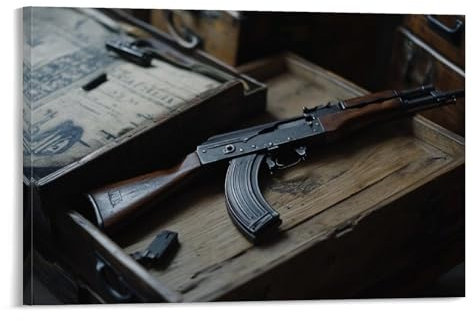 XMJHHMHZ Military Weapons AK-47 – The Iconic Rifle That Changed Warfare Forever; Wandkunst, Wandbild, moderne Dekoration, hängendes Kunstposter, 50 x 75 cm