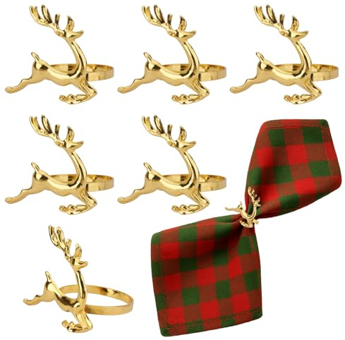 6 Stück Elegante Serviettenringe Gold Rehkitz- Metallische Hochzeit & Weihnachten Serviettenring Set für Tischdekoration Valentinstag, Ostern, Halloween, Party