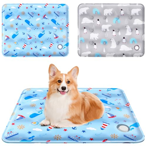 flintronic Kühlmatte für Hunde, 2 Stück Kühl Kühlende Kühlkissen mit Ungiftiges Gel, für Klein Mittelgroße Haustiere, Hundekühlmatte Selbstkühlend, Waschbar für Hund Klein & Katzen(40x50cm-Blau/Grau)