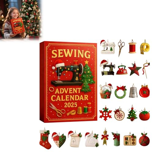 2025 Adventskalender zum Nähen, 24-Tage-Weihnachts-Countdown für Nähliebhaber, Basteln & Nähen Geschenkbox mit Nähwerkzeugen, Knöpfen, Fäden & Ornamenten, Urlaubsgeschenke für Näher & DIY Bastler