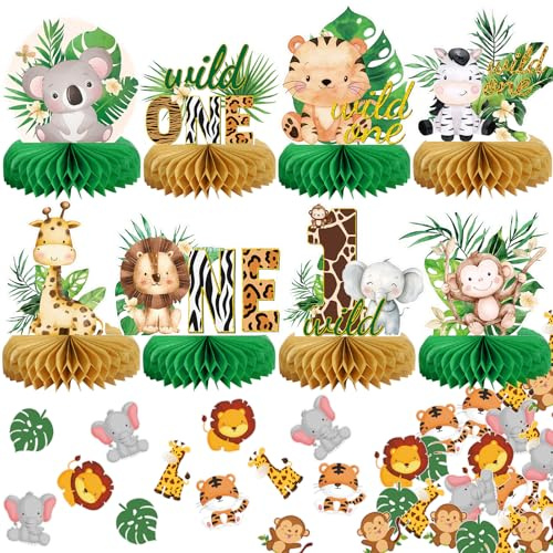 Wild One Deko 1. Geburtstag für Jungen und Mädchen, 8 Stück Dschungel Deko und Welcome to the Jungle Konfetti Tischdeko - Tischdekoration für Babyparty Baby Shower