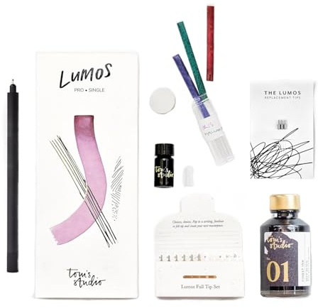 Tom's Studio Lumos Pro Single Black | Refillable Creative Pen System | Includes Deep Black Fountain Ink (50ml), 0.05 Fineliner Tips (3pk), Spare Reservoirs & Reservoir Container | Fineliner & Writing