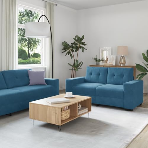 RMIHSJG 3-TLG. Samtsofa-Set Blau mit Kissen für 6 Personen, Modernes Sofa-Garnitur aus Stahl und Sperrholz, Bequeme Sitzgruppe mit Luxuriöser Samtoberfläche, Langlebige