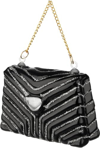 BRUBAKER Designer Handtasche Schwarz Silber - Handbemalte Weihnachtskugel aus Glas - Damenhandtasche Glitzer Tasche - Mundgeblasene Christbaumschmuck Figur - lustiger Deko Anhänger - Baumkugel 8 cm