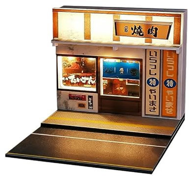 1:64 Miniatur Diorama Szenenmodell, 1:64 Japanisches Architektur Simulationsszene Modell für Fotografie Dekoration Sammlung mit Fahrbahnmarkierungen (Grillrestaurant)
