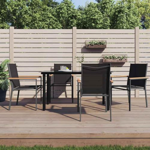RMIHSJG Salon de jardin 5 pièces en textilène et acier noir avec plateau en verre trempé et chaises confortables pour terrasse, balcon