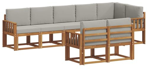 vidaXL Outdoor-Sofagarnitur mit Kissen 8 pcs Natürlich und Hellgrau, Garten, modernes Outdoor-Sofa für Terrassensitzplätze, stylisches Lounge-Sectional-Set, haltbare Möbel für Komfort
