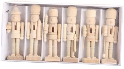 6 Stück Nussknacker Figuren DIY Weihnachtsnussknacker Unbemalte Holzfiguren Bastelpuppe Tischdeko Bemalbare Puppenholz für Malaktivitäten Familienkuns, Kein Pinsel Und Keine Farbe