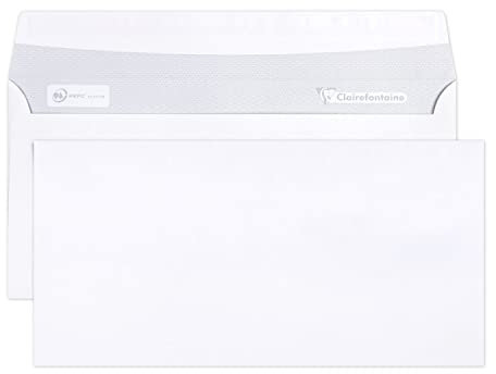 Clairefontaine 5949C - Karton mit 500 Umschlägen C6/5-114x229mm, selbstklebend, 80g, Weiß, 1 Karton