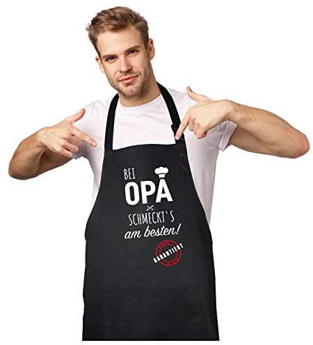 GRILLHIT X Grillschürze, Schürze schwarz: Bei Opa schmeckt's am besten! Geschenk für Opa, Großvater zum Geburtstag, Vatertag und Weihnachten