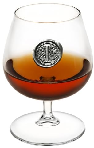 English Pewter Company 14.5oz Brandy Cognac Snifter Glass with Monogram Initial - Personalised Gift with Your Choice of Initial (I) [MON209]