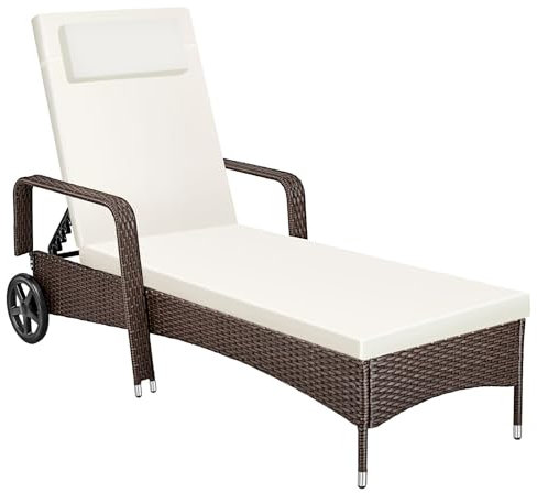 TecTake® Lettino Poly Rattan Arredo Esterno Giardino, Sdraio Prendisole, Sdraio da Giardino, Terrazzo, Balcone, Sdraio piscina, Ruote Gommate, Arredo Interno Divano Sedia - Nero/Marrone