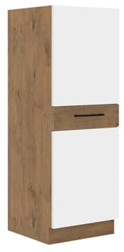 Mirjan24 Küchenschränke Woodline Unterschrank Hängeschrank Spülenunterschrank Herdumbauschrank Eckunterschrank Küchenzeile (Eiche Lancelot/Weiß Hochglanz, Midischrank 50 DK-145 1F)