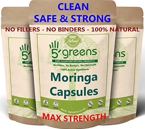 Moringa Oleifera | 180 Capsules High Strength Extract 500mg 10:1 Equivalent to 5000mg | Vegan & Vegetarian 5greens