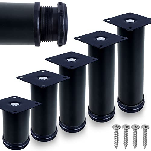 Stahlia 4er Set Möbelfüße Sofafuß Möbelbeine| SCHWARZ MATT | Höhe 10 cm |Ø 50 mm|belastbar bis 150 KG|Sofa Bett Schrank Couch