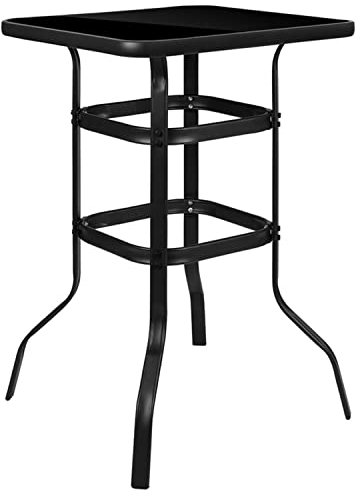 Flash Furniture Bar-Terrassentisch, Metall/Glas, quadratisch, 69,8 cm, Schwarz