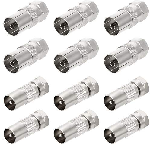 12Pcs TV Antennenadapter Sat Antenen Adapter Koax Stecker Koax Kabel Adapter Sat Adapter Kupplung (6X auf IEC Antennenstecker, 6X auf Antennenbuchse) für Horizon-Box 3D 4K Ultra HD