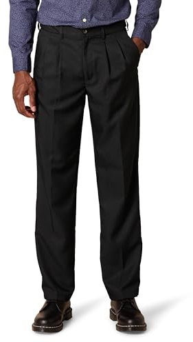 Amazon Essentials Pantalon Habillé à Pinces à Taille Ajustable Coupe Classique Homme, Noir, 40W / 32L