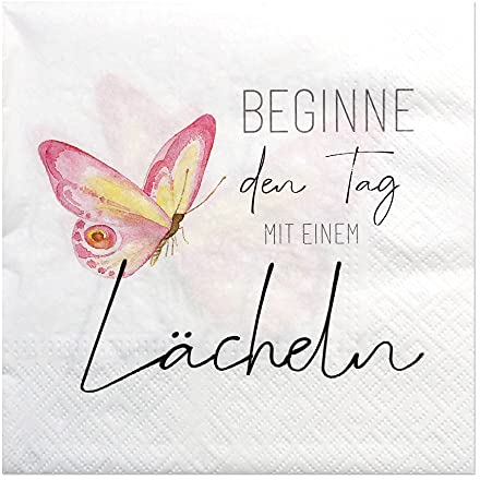 Hochwertige Papierservietten/Tafel-Servietten/Brunchservietten, Deko-Serviette, Motiv: Beginne den Tag mit einem Lächeln. L/H 33 x 33 cm. Menge 40 Stück.