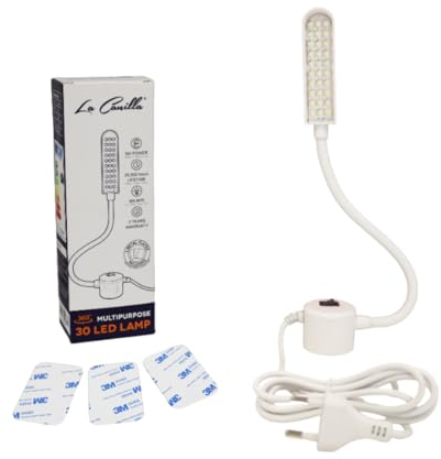 La Canilla Lámpara 30 Bombillas LED 6500K 3W Luz Fría con Base Magnética y Placas Metálicas Adhesivas para Maquina de Coser y otras Superficies | Lampara LED Pequeña Escritorio y Banco de Trabajo