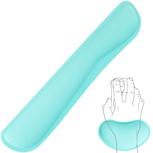 BamLue Upgrade Cleanable PU Leather Keyboard Wrist Rest, Gel Mouse Wrist Pillow Pad Set for Easy Typing & Pain Relief for Laptop, Office & Home, Ergonomic Sets for Keyboard-Green