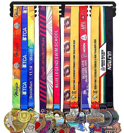 Goutoports Medaillenhalter Display Aufhänger Rack Rahmen für Sport Race Runner Race Medaillenaufhänger Halter Stabile Schwarz Stahl Metall über 60 Medaillen Einfache Montage