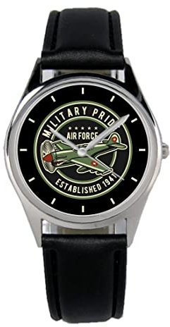 KIESENBERG Armbanduhr Airforce Luftwaffe Army Geschenk Artikel Idee Fan Damen Herren Unisex Analog Quartz Lederarmband Uhr 36mm Durchmesser B-21241