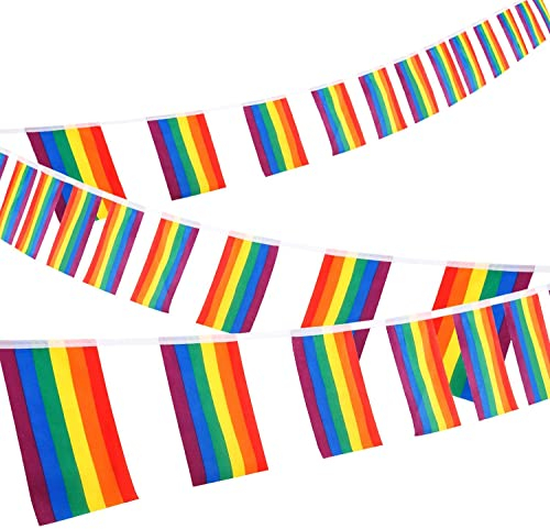 2024 7,3 m große Regenbogen-Flaggen-Wimpelkette, Regenbogen-Banner, Flagge für LGBT-Community, Schwule, Bisexuelle, Lesben, Transgender, Stolz