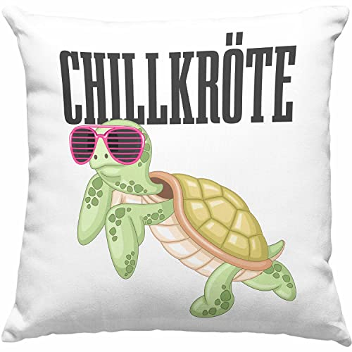 Trendation Chillkröte Kissen mit Füllung 40x40 Lustige Schildkröte Gag Witzige Geschenkidee Jugendliche Chillen (Grün)