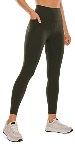 CRZ YOGA Butterluxe Damen High Waist Sport Leggings Blickdicht Soft Yoga Hosen Gym Workout Leggins mit Tasche - 64cm Olivgrun 38