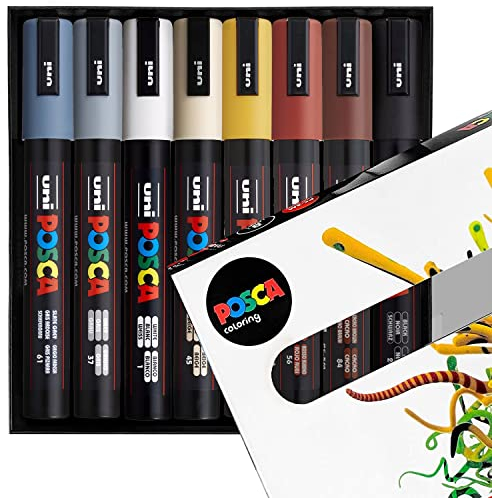 Posca - PC-5M - Farbmarker-Kunststifte - 1,8–2,5 mm - 8er-Set in Geschenkbox (Industrial Tones)
