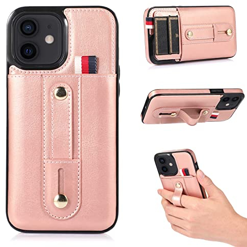 ZCDAYE Hülle für iPhone 13 mit Kartenhalter, PU Leder Handytasche mit Fingerring Handyhülle für iPhone 13 Case, Rosa
