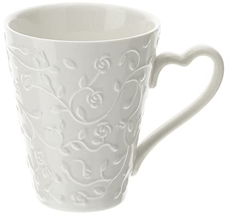 HERVIT Set due tazze mug in porcellana bianca con decoro floreale Romance