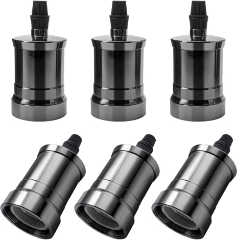 DiCUNO Vintage Lampenfassung E27, Retro Lampenhalter aus Aluminium&Keramik, Edison-Gewinde für Lampe/Birnen, DIY nostalgische Deckenleuchte, Tischleuchte, Glattmantel, Schwarze Perle, 6er Set