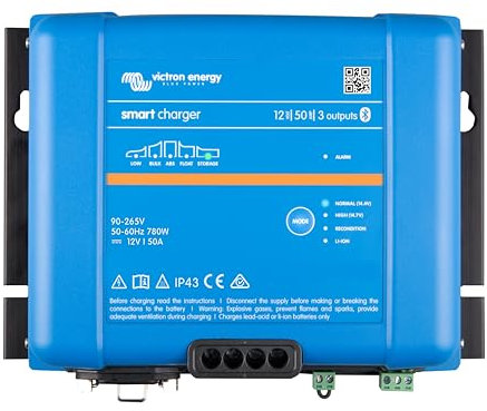 Victron Energy Smart IP43 12-Volt 50 amp 85-250V (3) Output Battery Charger, Bluetooth