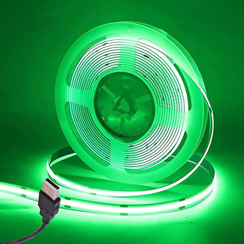 Wisada COB LED Streifen 0.5M, Innenbereich Nicht Wasserdichte USB Flexibler COB LED Lichtband, DC5V 320 LEDs/m Grün LED Band für Schrankbeleuchtung, Schlafzimmer, Bar, Bühne, Weihnachtsfeier(FPCB:5MM)
