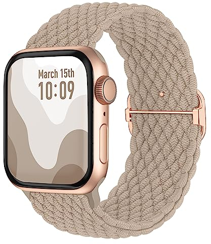 Suitisbest Cinturino in nylon compatibile con Apple Watch 38 mm, 40 mm, 41 mm, 42 mm, antiscivolo, elastico intrecciato per Apple Watch 10, 9, 8, SE 7, 6, 5, 4, 3, 2, 1, tè al latte