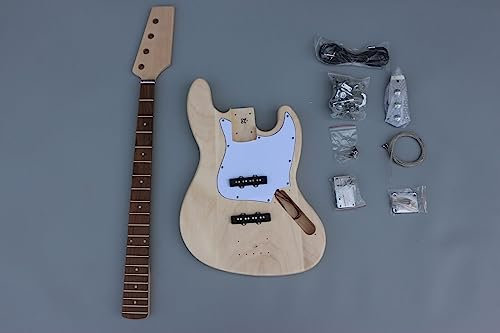 WUQUMUSC Unvollendete E-Bass-Gitarren-Set, 20 Bünde, 86,4 cm, Lindenholz-Korpus, Ahorn-Hals für DIY