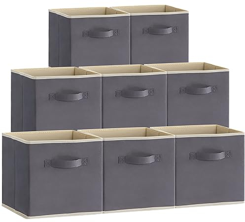 Lifewit 8 Stück Aufbewahrungsbox aus Stoff, Faltbar Aufbewahrungswürfel Aufbewahrung aus Vliesstoff mit Griff für Würfelregal Regal Einsatz, 33 x 33 x 33 cm, Grau