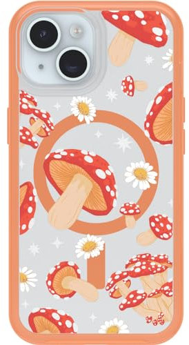 OtterBox Symmetry Series transparente Schutzhülle für iPhone 15, iPhone 14 und iPhone 13, Pilze (Orange), rastet auf MagSafe EIN, Ultra-schlank, erhöhte Kanten schützen Kamera und Bildschirm