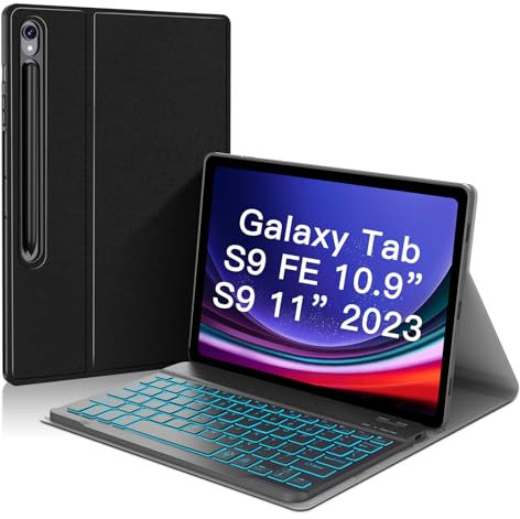 JUQITECH Backlit Keyboard Case for S10 FE 2025 S9 FE 5G 10.9 Inch S9 11 Inch 2023, Tablet Multi-Angle Stand Soft Protective Cover Case with Detachable Wireless Keyboard for Samsung Galaxy Tab