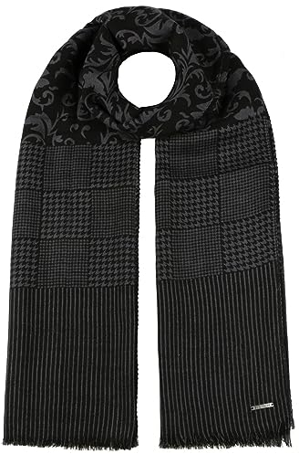 Stetson Pattern-Mix Wollschal - Zweifarbiger Schal mit Fransen - Vielseitig eleganter Schal mit Hahnentrittdesign - Unisex - Herbst/Winter schwarz-grau One Size