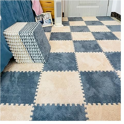 12 Stück – Plüsch-Puzzle-Schaum-Bodenmatte – Ineinandergreifende Teppichfliesen – Flauschige Puzzle-Matten, Quadratische Teppiche, 30 X 30 cm Große Schaumstoff-Bodenfliesen(Color:Gray+Apricot)