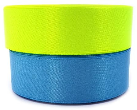 Set 2 Farben Satinband Schleifenband Dekoband Band Bastelband Zierband Satin Ukraine Aquablau und Neongelb (25 mm/Breite)